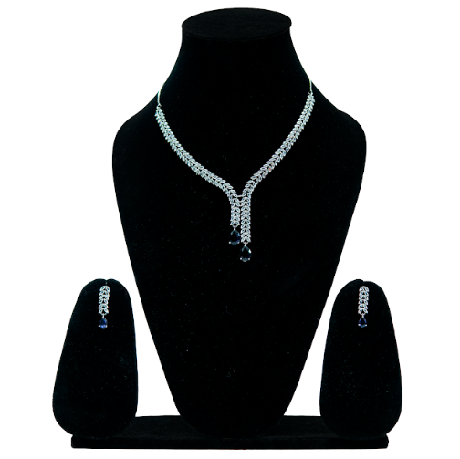 Elegant Blue Stone Necklace with Matching Earrings